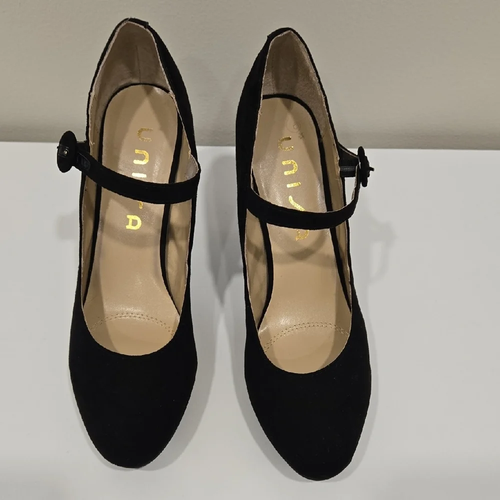 Unisa Black Suede Mary Jane Pumps with Ankle Strap